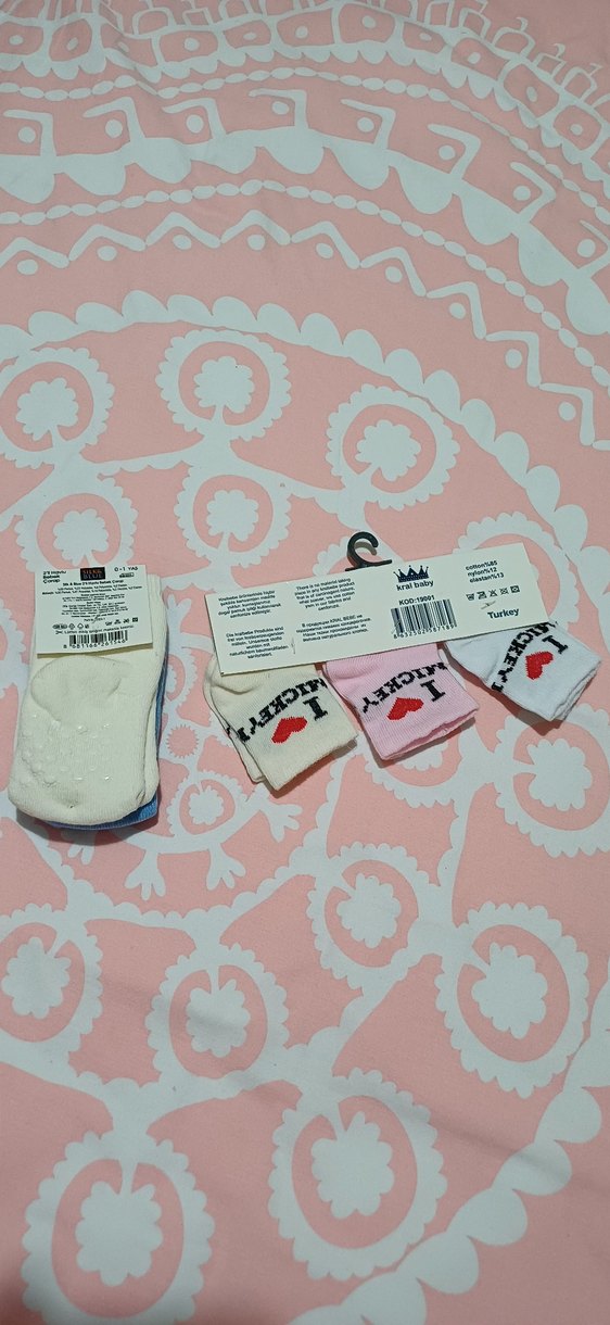 Beyaz Pamuklu Kız Çorabı Seti, Baskılı - Görsel 2
