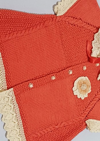 Kız Çocuk Kırmızı Nakışlı Düğmeli Hırka - Görsel 4