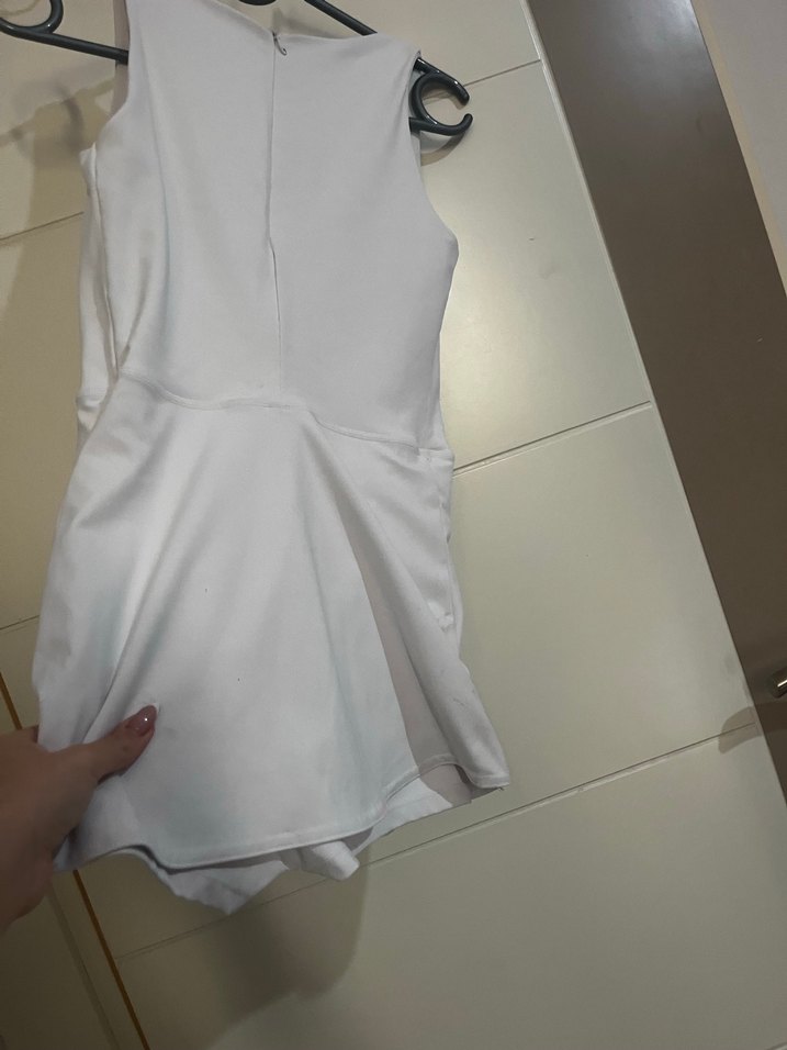 Beyaz Kolsuz Mini Kadın elbise - Görsel 3