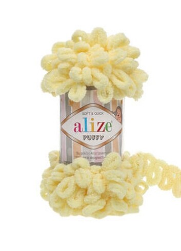 Alize Puffy parmakla örülebilen battaniye ipleri. Puffy 13 limon