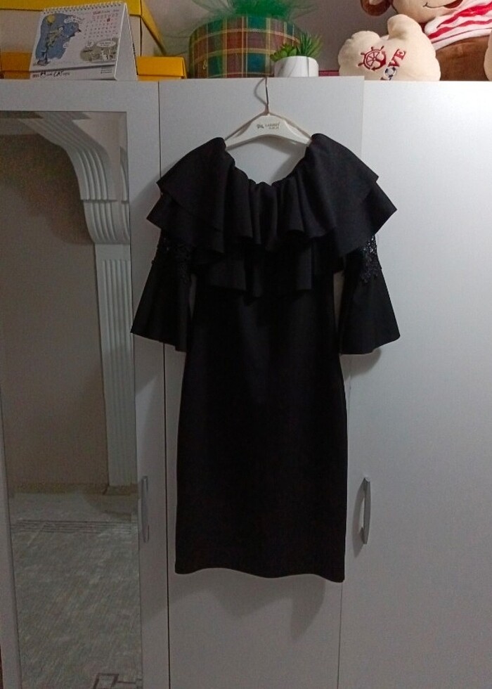 Dantelli siyah mini elbise - Görsel 4