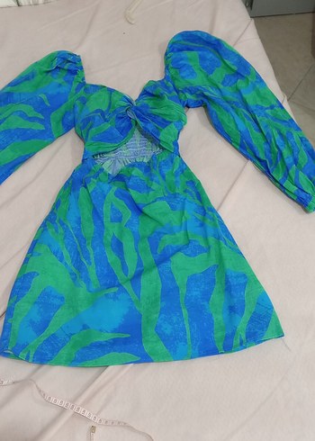 Renkli Bohem Uzun Elbise V Yaka Fırfırlı - Görsel 3