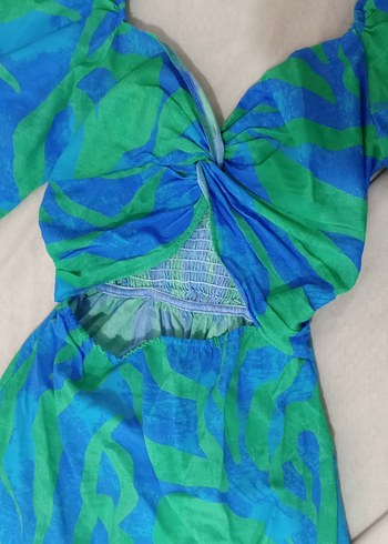 Renkli Bohem Uzun Elbise V Yaka Fırfırlı - Görsel 2