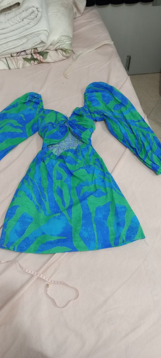 Renkli Bohem Uzun Elbise V Yaka Fırfırlı - Görsel 3