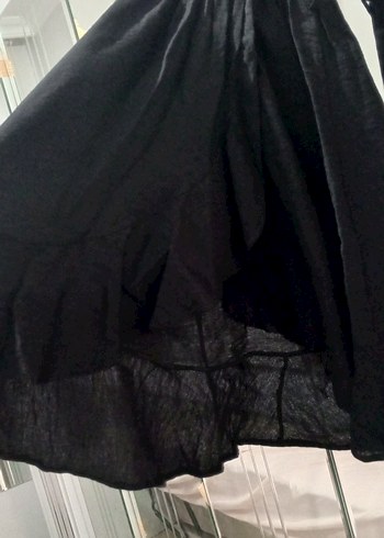 Siyah V Yaka Uzun Keten Elbise - Görsel 5