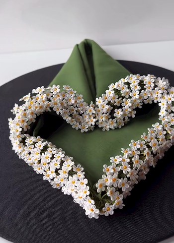 Boncuklu Çiçek Desenli Yeşil Kadın Fular - Görsel 2