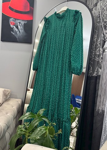 Yeşil Piliseli Bohem Uzun Elbise - Görsel 2