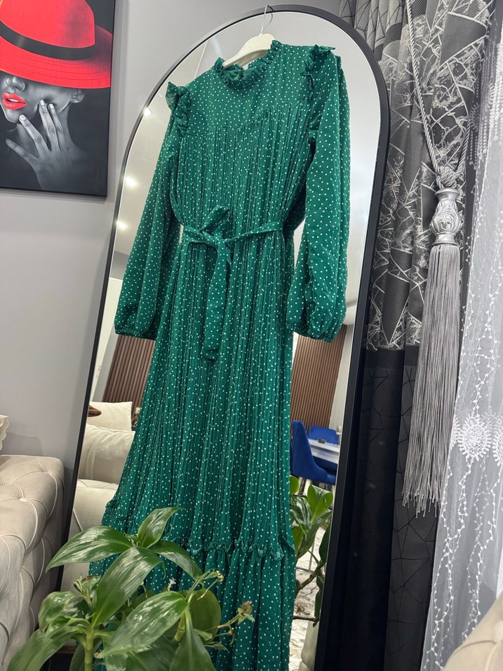 Yeşil Piliseli Bohem Uzun Elbise - Görsel 4