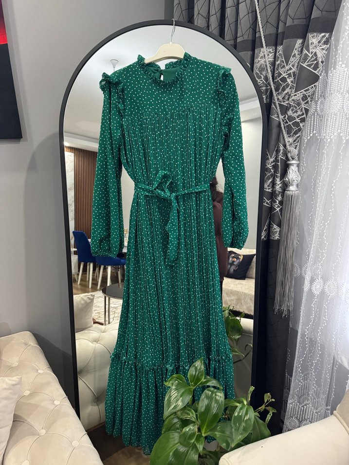 Yeşil Piliseli Bohem Uzun Elbise - Görsel 3