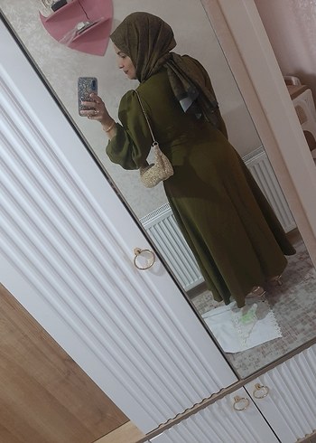 Abiye Kadın Haki Uzun Salaş Elbise