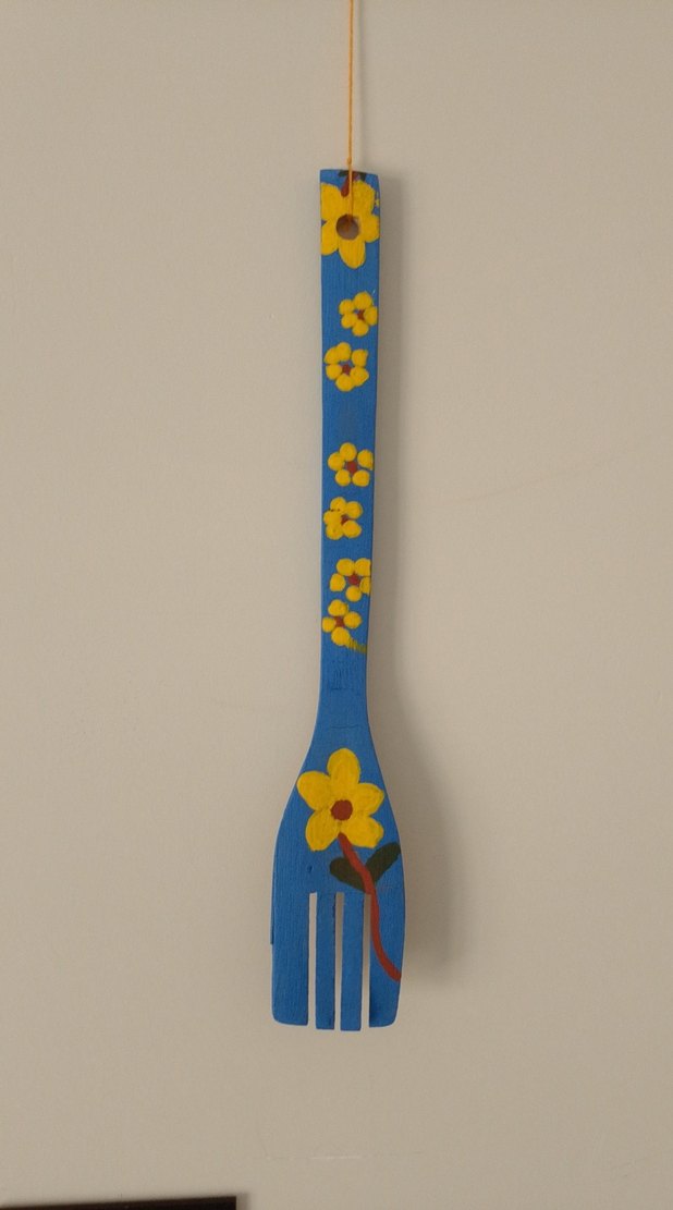 Mavi Çiçek Desenli Renkli Kaşık Duvar süsü - Görsel 2