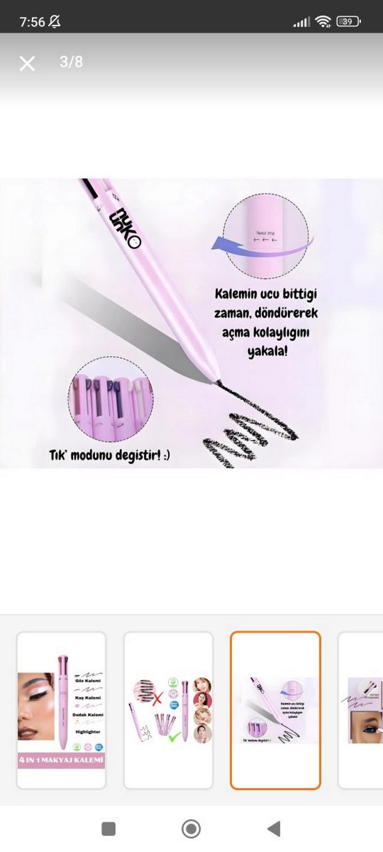 4'ü 1 Arada Makyaj Kalemi Pembe - Görsel 4