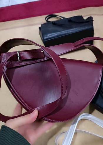 Bordo Deri Kadın Çanta Tokalı - Görsel 2