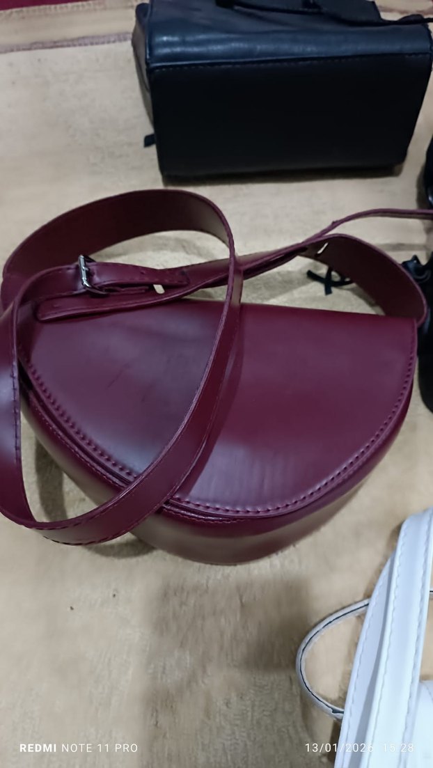 Bordo Deri Kadın Çanta Tokalı - Görsel 5