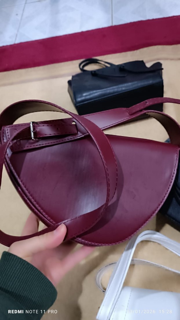 Bordo Deri Kadın Çanta Tokalı - Görsel 2