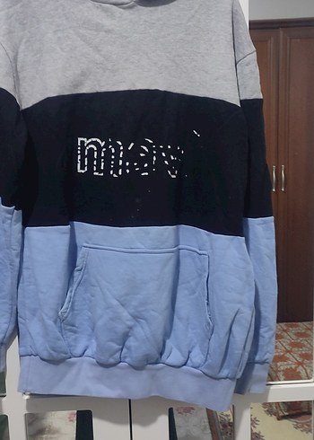 Gri Siyah Mavi Örgü Kadın Sweatshirt - Görsel 2