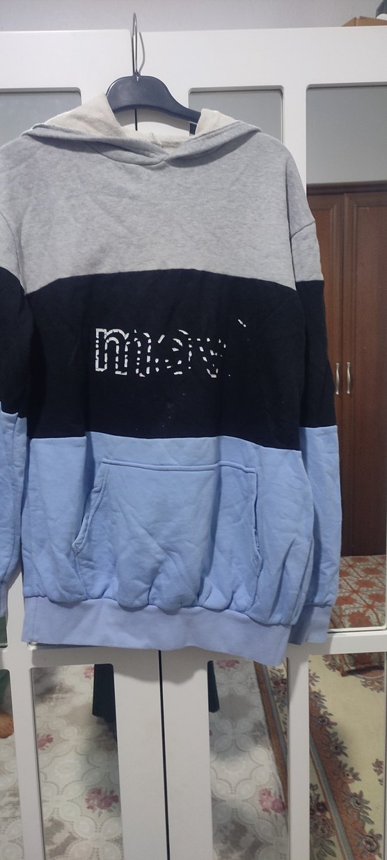 Gri Siyah Mavi Örgü Kadın Sweatshirt - Görsel 2