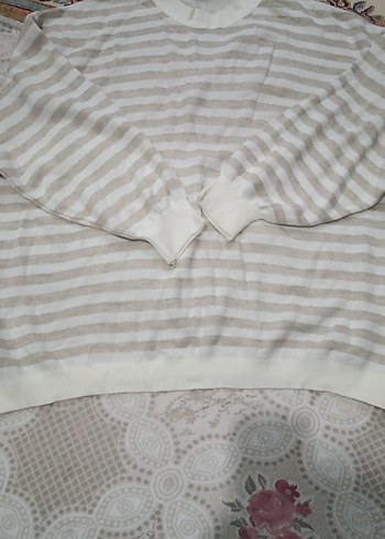 Kadın Gri Beyaz Çizgili Örgü Triko - Görsel 2