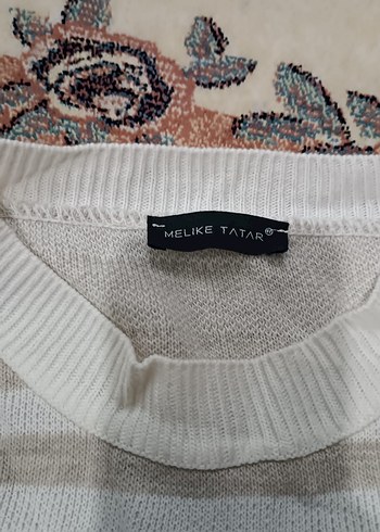 Kadın Gri Beyaz Çizgili Örgü Triko - Görsel 4
