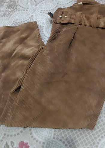 Kemerli Kadın Süet Kahverengi Pantolon - Görsel 2