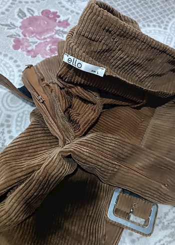 Kemerli Kadın Süet Kahverengi Pantolon - Görsel 3