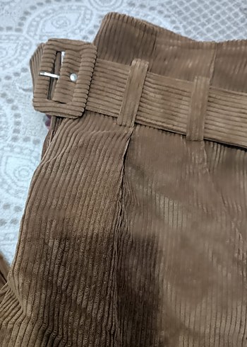 Kemerli Kadın Süet Kahverengi Pantolon - Görsel 5
