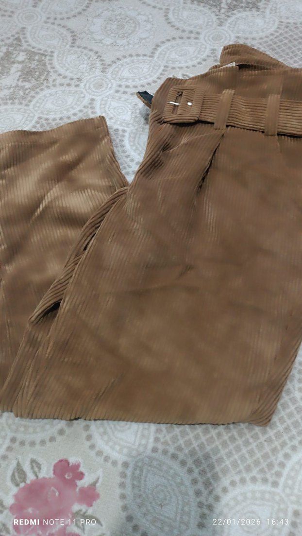 Kemerli Kadın Süet Kahverengi Pantolon - Görsel 2