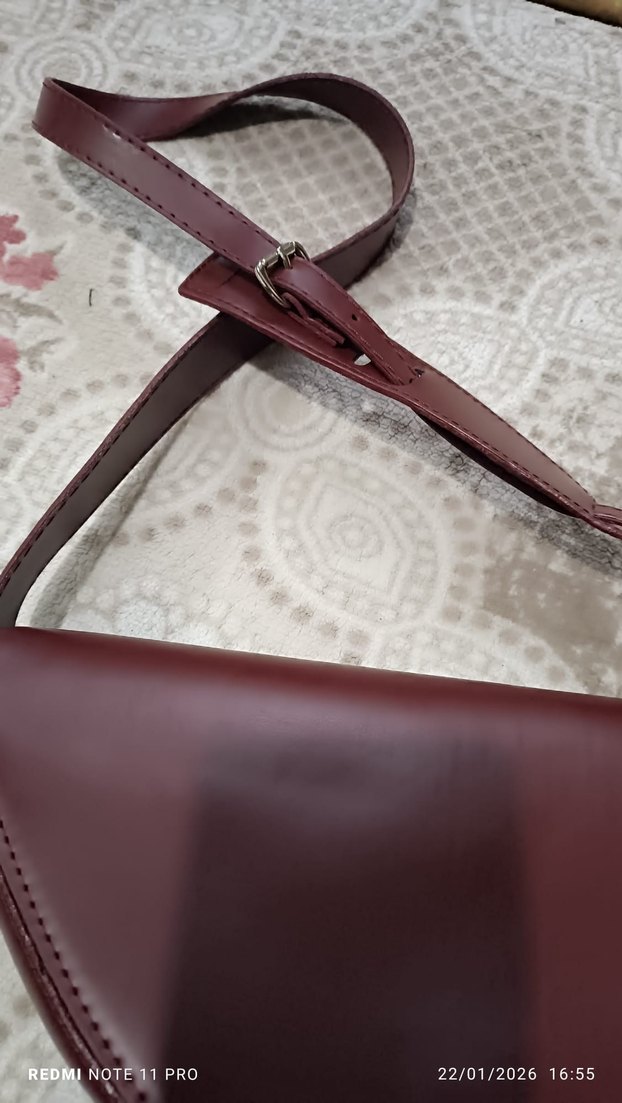 Bordo Deri Kadın Omuz Çantası - Görsel 3