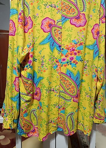 Uzun Kollu Renkli Bohem Desenli Kadın Gömlek - Görsel 3