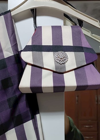 Mor Çizgili Kadın Fular ve Çanta Seti - Görsel 2