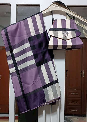 Mor Çizgili Kadın Fular ve Çanta Seti - Görsel 4