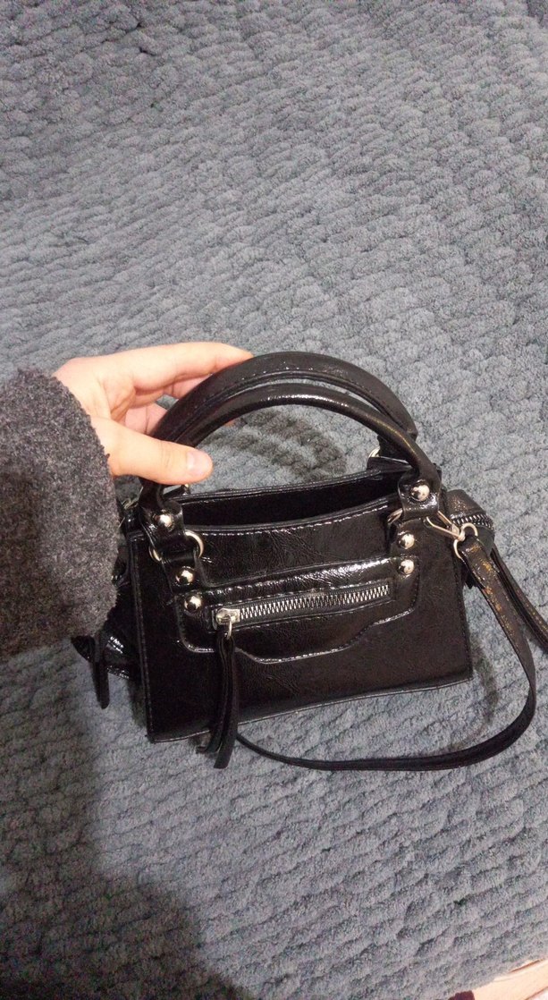 Siyah Yılan Desenli Deri Kadın Çanta - Görsel 5