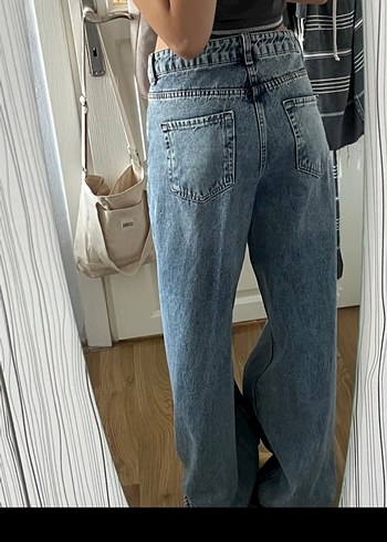 Gri Bej Kadın Kot Pantolon Midi Boy - Görsel 4