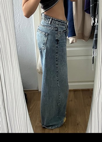 Gri Bej Kadın Kot Pantolon Midi Boy - Görsel 3