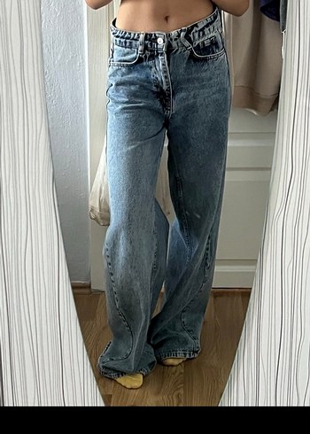 Gri Bej Kadın Kot Pantolon Midi Boy - Görsel 2