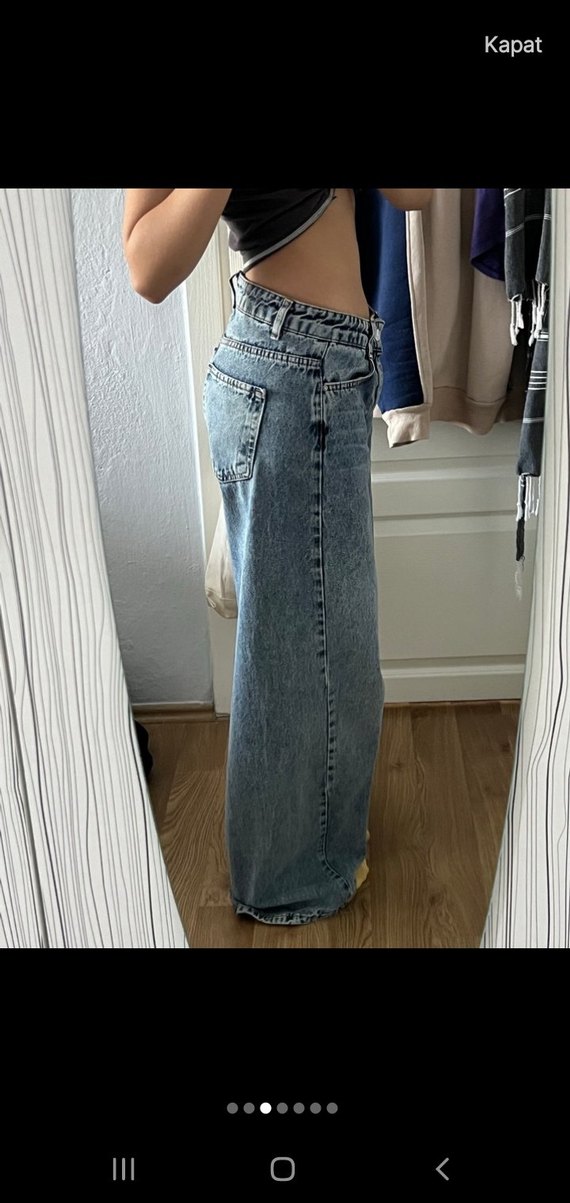 Gri Bej Kadın Kot Pantolon Midi Boy - Görsel 3