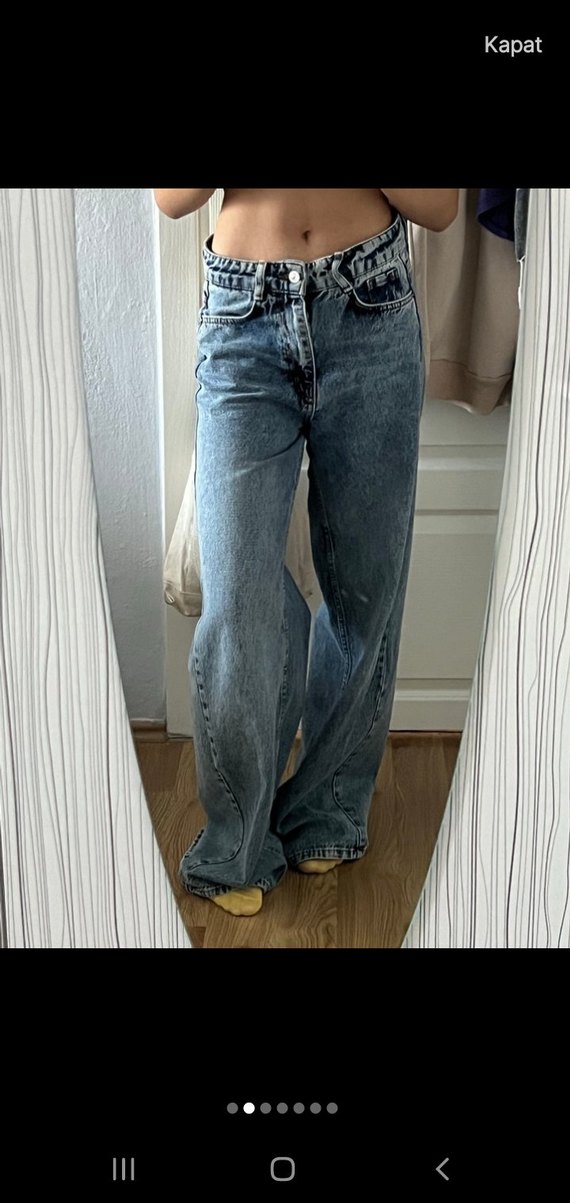 Gri Bej Kadın Kot Pantolon Midi Boy - Görsel 2