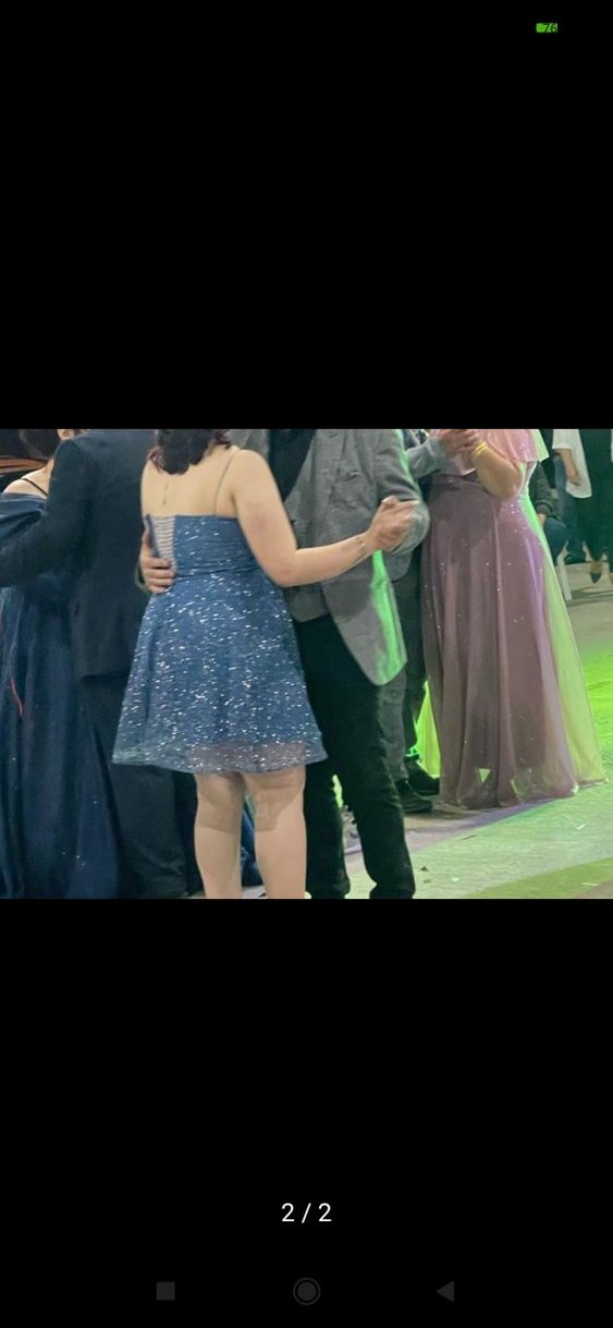 Mavi Simli V Yaka Mini Elbise - Görsel 2