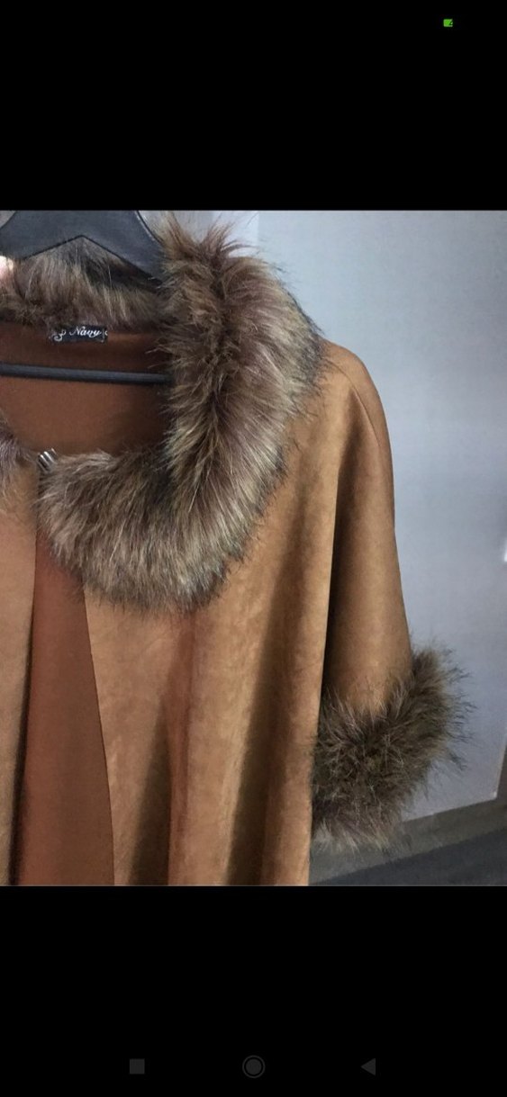 Kahverengi Süet Yakalı Kadın Kürklü Kısa Ceket - Görsel 4