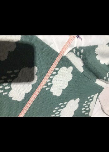 Uzun Kollu Yeşil Bulut Desenli Hırka - Görsel 6