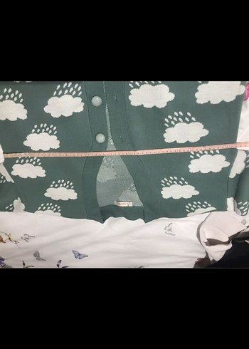 Uzun Kollu Yeşil Bulut Desenli Hırka - Görsel 3