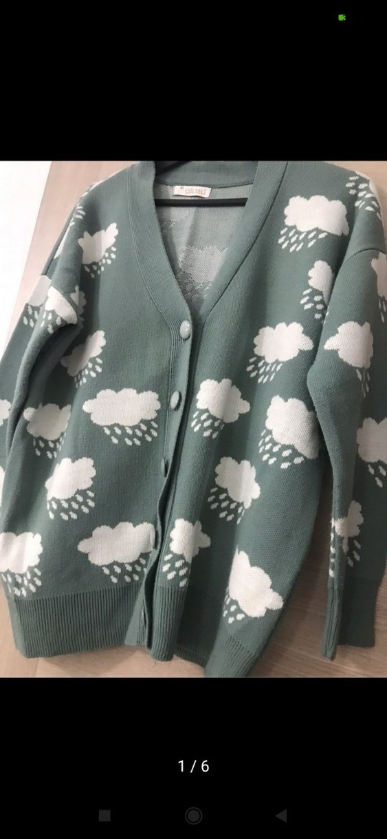 Uzun Kollu Yeşil Bulut Desenli Hırka - Görsel 2