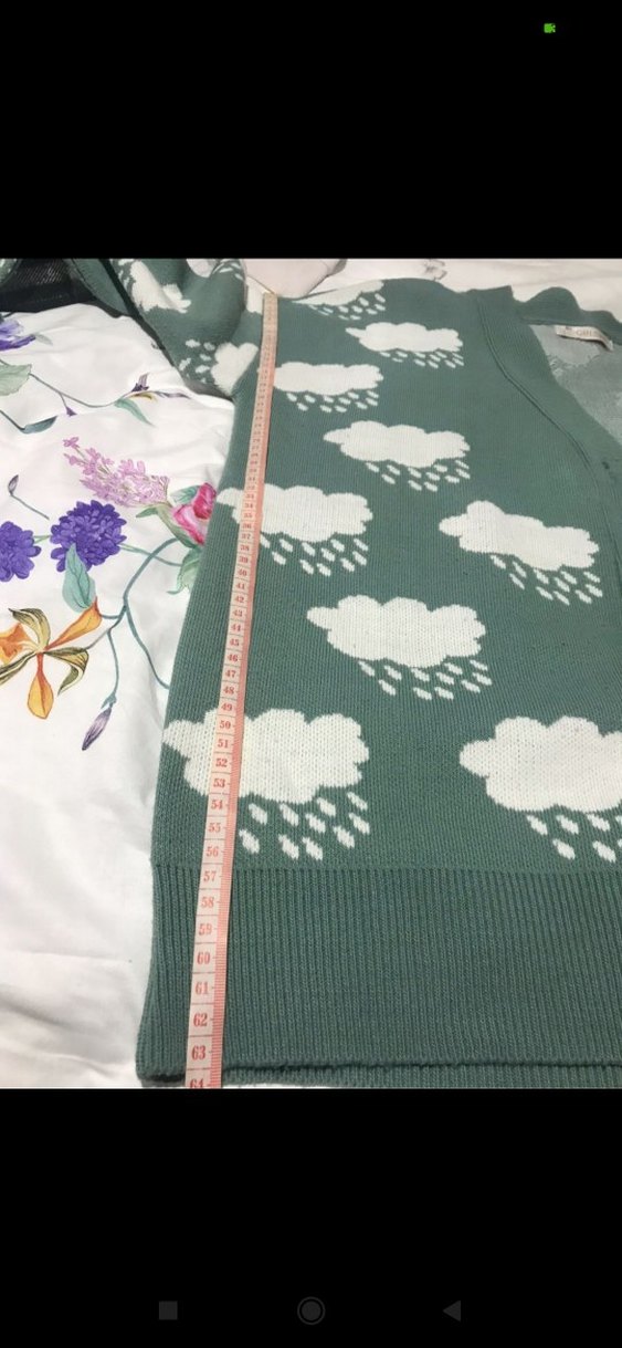 Uzun Kollu Yeşil Bulut Desenli Hırka - Görsel 4