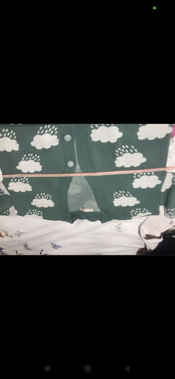 Uzun Kollu Yeşil Bulut Desenli Hırka - Görsel 3