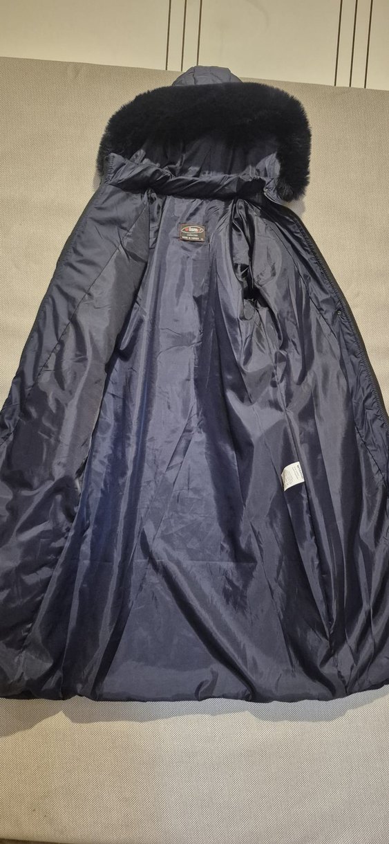 Koyu Lacivert Uzun Kadın Kışlık Kürklü Mont - Görsel 2