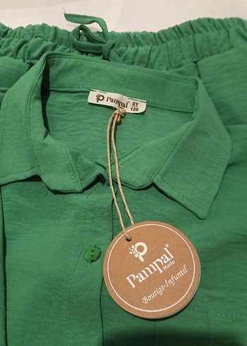 Düğmeli Yeşil Keten çocuk takım - Görsel 8