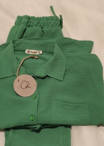 Düğmeli Yeşil Keten çocuk takım - Görsel 2