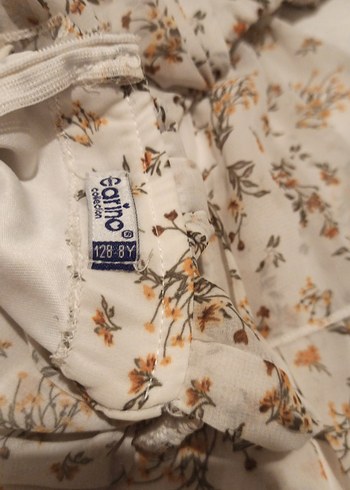 Kız Çocuk Bej Desenli Fırfırlı Elbise - Görsel 6