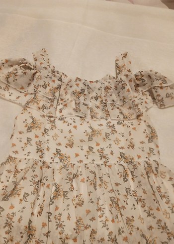 Kız Çocuk Bej Desenli Fırfırlı Elbise - Görsel 2