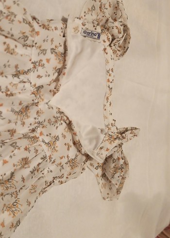 Kız Çocuk Bej Desenli Fırfırlı Elbise - Görsel 5